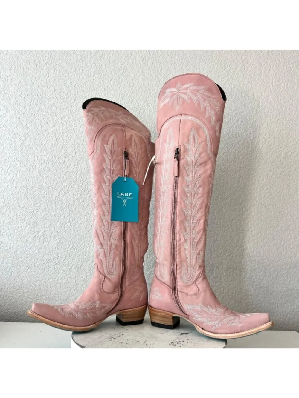 Lane LEXINGTON Over the Knee Cowboy Boots Pink Western Cowgirl Tall Snip Toe 7